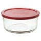Glass Dish 7Cup Red Lid Round